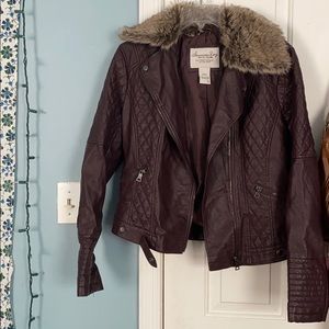 Leather brown jacket with fur